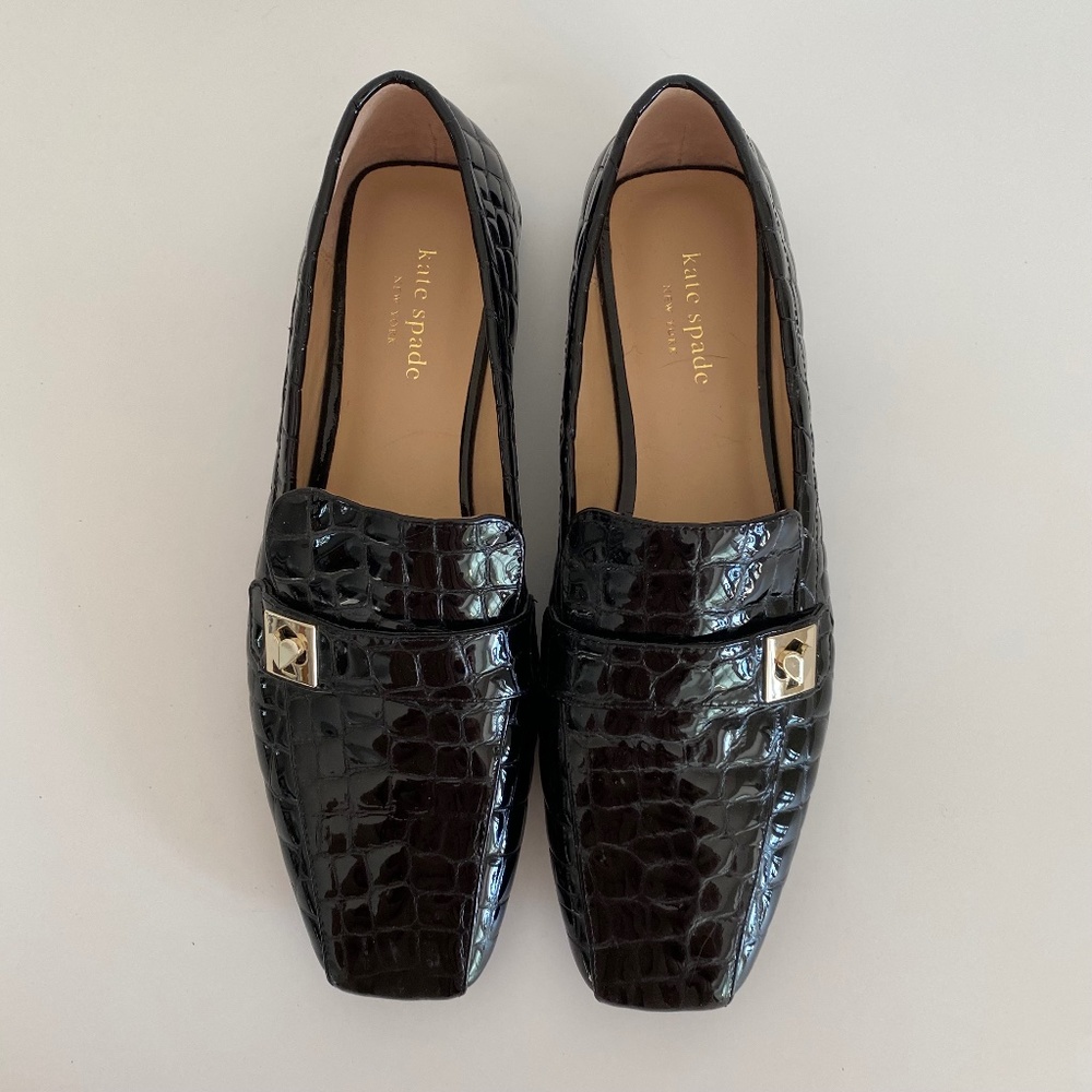 Darien KATE SPADE Black Croc Embossed PATENT LEATHER Loafers 9.5 M